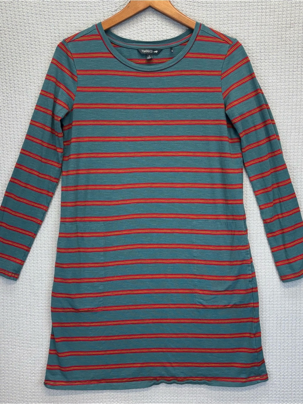 Toad & Co Women's S Long Sleeve Striped Shirt Dress Organic Cotton Boho Preppy